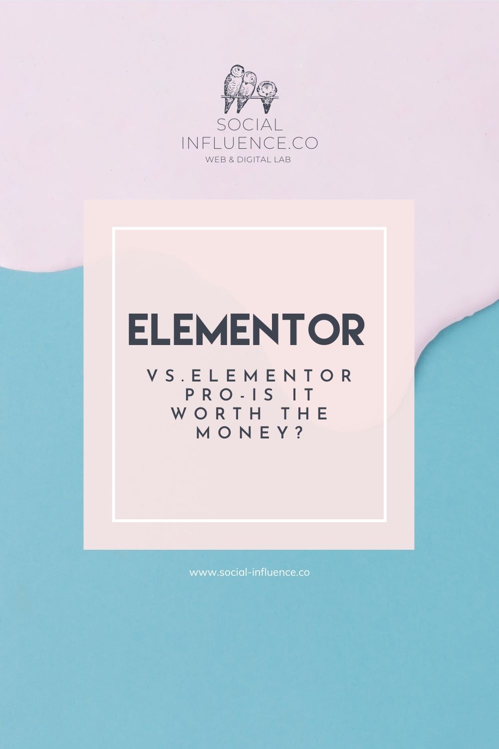 Elementor vs Elementor Pro on a blue and pink pastel abstract background